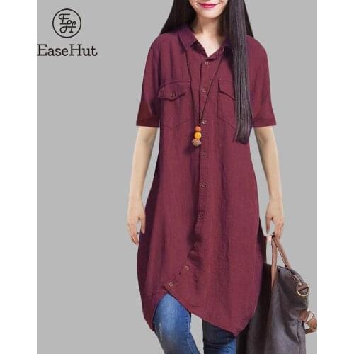 EaseHut Women Summer Blouse Solid Short Sleeves Pockets Irregular Hem Buttons Top Plus Size 5XL Loose Casual Shirts Blouses 2020