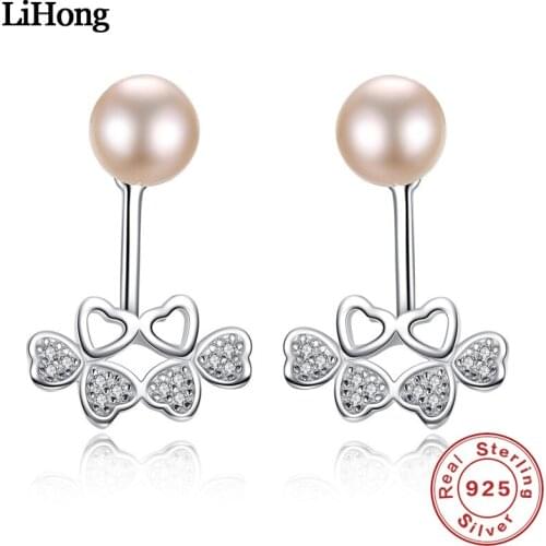 New Design 100% S925 Sterling Silver Earrings Natural Pearl AAA Zircon Crystal Clover Earrings Women Fashion Jewelry Wholesale