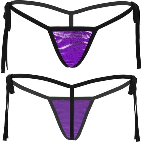 Women Underwear Shiny Metallic Lingerie Sexy Micro Mini G-String Thong Ladies Tie-Side T-Back Panties Erotic Sissy Bikini Briefs