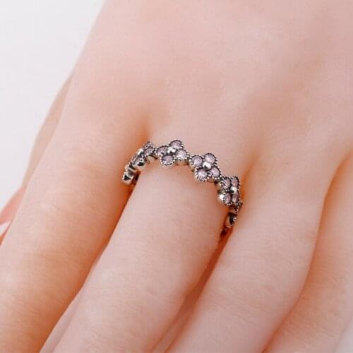Women Silver Ring Simple Oriental Flower 925 Sterling Silver Pink Cubic Zircon Ring for Women Engagement Fine Jewelry