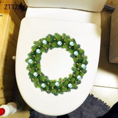 ZTTZDY 23.8×23.9CM Christmas Pine Branch Circle Home Decor Accessories Wall Toilet Cover Stickers T6-0029