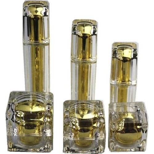 15/30/50/100ML Emulsion Lotion Pump Bottle Acrylic Gold 15/30/50g Cream Jar Cosmetic Refillable Lotion Bottles with Pump 10pcs