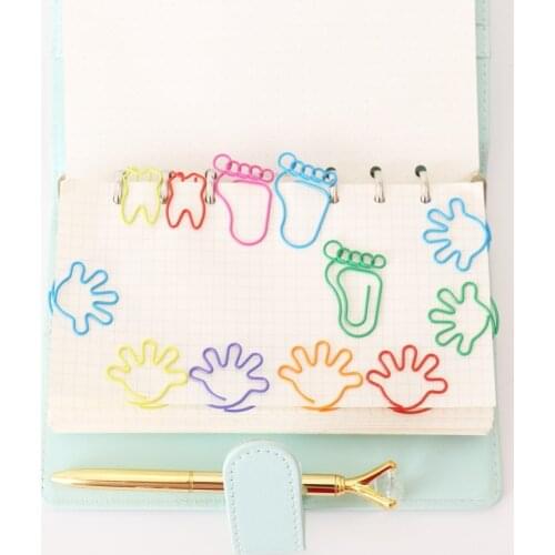 12 PCS/set Foot hand teeth shape Paper Clips Creative Bookmark Clip Memo Clip Shaped Paper Clips For Office School Home H0273