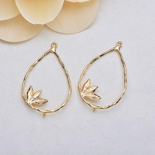 6PCS 37x21MM 24k Champagne Gold Color Plated Brass Tree Leaf Leaves Charms Pendants High Quality Diy Jewelry Accessories