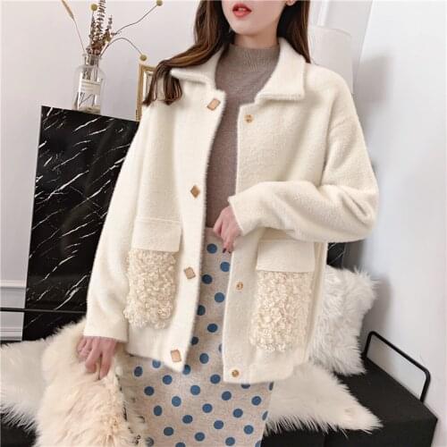 2020 Imitation Mink Cardigan Velvet Jacket Womens Winter New Thick Short Plush Coat Autumn Outerwear