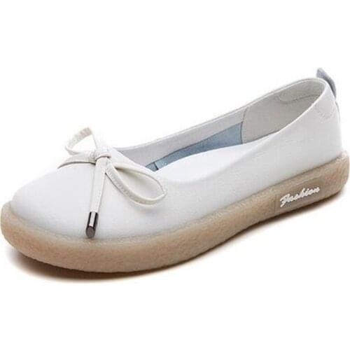 2019 Famous New Autumn Wild Fashion Shoes Woman Flats Plus Size Soft Comfortable Elegant Bow Genuine Leather Shoes Flat Shoes