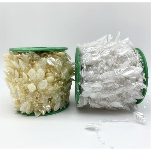 3yards/Lot Leaf Shape Artificial Pearls Line Beads Chain Garland Flowers Wedding Party Decoration DIY Brides Headgear