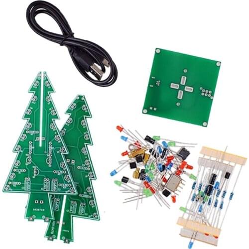 3D Christmas Tree LED DIY Kit Red/Green/Yellow LED Flash Circuit Kit Electronic Entertainment Kit-ABUX