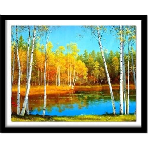 Diamond embroidery autumn lake landscape 5d diy diamond painting Cross Stitch full square drill Rhinestone
