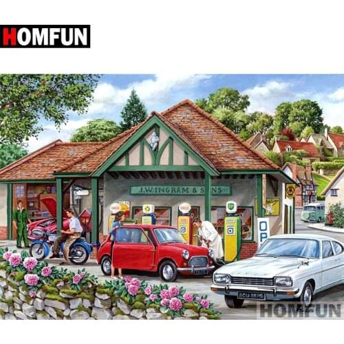 HOMFUN Full Square/Round Drill 5D DIY Diamond Painting "Rural Gas Station" Embroidery Cross Stitch 5D Home Decor Gift A07274
