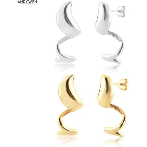 ANDYWEN 925 Sterling Silver Screw Twist Stud Earring Piercing Clips Pendiente Fine Jewelry Women Luxury Jewels For Party