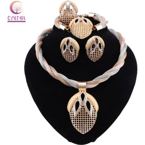 CYNTHIA African Jewelry Charm Women Pendant Necklace Earrings Bracelet Ring Dubai Jewelry Sets for Women Wedding Bridal Jewelry