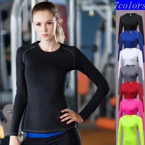 Elastic Long Sleeve T-shirts Women Yoga Gym Compression Tights Sportswear Fitness Quick Dry Running Tops Body Shaper Tee Shirts