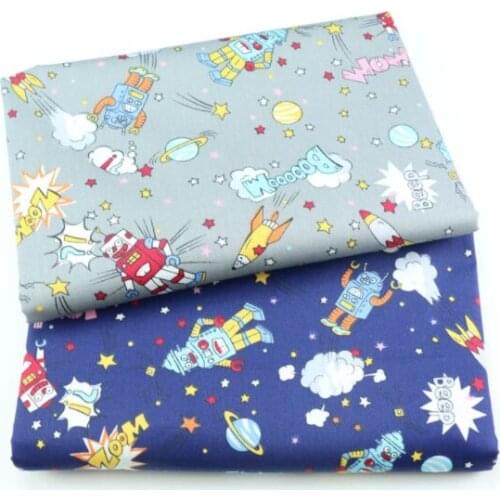 Space Rocket Robot Printed Cotton Fabric,Handmade Materials For Boys Baby Kids Rompee Home Textile Quilting Bed Sheet Making DIY