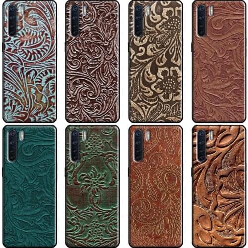 Brown Tooled Leather Pattern Case For OPPO Reno 2 Z 4 Pro A5 A9 A31 A53 2020 A1K A3S A5S A15 A52 A72 A83 F5 F7 Cover