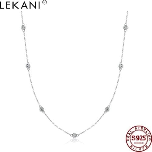 LEKANI 925 Sterling Silver Link Chain Necklace Clear CZ Short Metal Choker Necklaces For Women Fine Silver Jewelry New Arrival