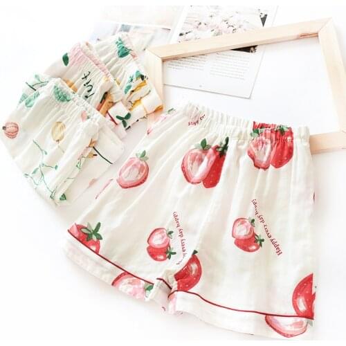 2020 New Floral sleep shorts women soft 100% gauze cotton women cute Cartoon pajamas short pants sleep bottoms women hot sale