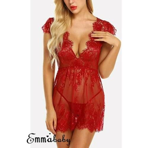 Hot Ladies Fashion Casual Underwear Sleepwear Babydoll G-String Lace Dress Sexy Women Lingerie Nightwear Exotic Sets