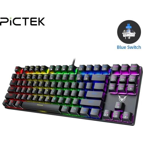PICTEK PC244 Mechanical Keyboard 87 Keys Blue Switch Gaming Keyboard with Full Anti-ghosting Customizable Backlit For PC Gamer