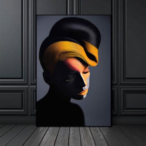 Fashion Black Woman Picture Scandinavian Poster Nordic Wall Art Canvas Painting Modern Room Decor Metal Organic Glass Frame