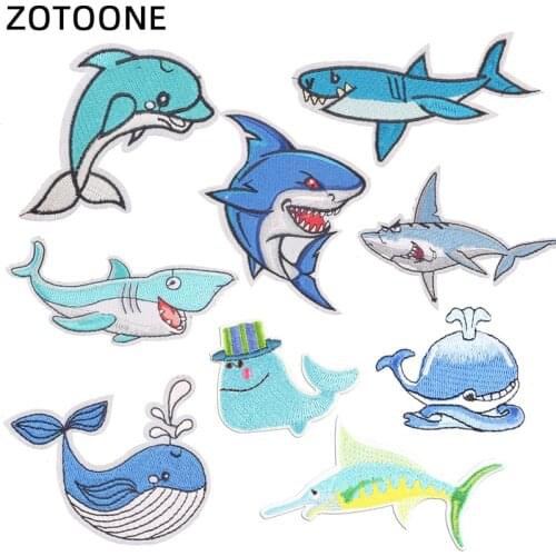 ZOTOONE shark Patch for Clothing Iron on Embroidered Sewing Applique Cute Sew on Fabric Badge DIY Patches Apparel Accessories
