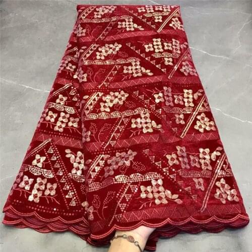 Latest African Lace Fabric 2021 red/gold High Quality Velvet Lace Royal Orange Nigerian Lace Fabrics For Wedding Dress