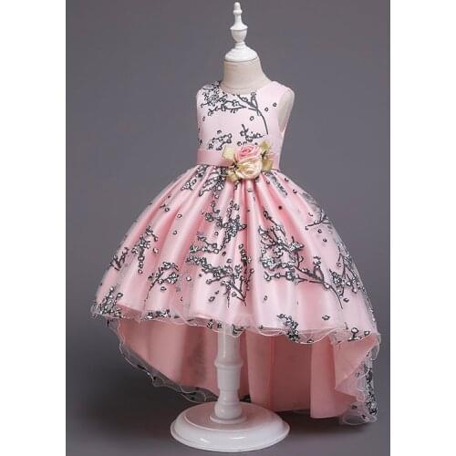 2021 New Girls Sleeveless Floewr Flower Princess Trailing Dress Kids Elegant Party Prom Ball Gown Children Costume 3-14 Year