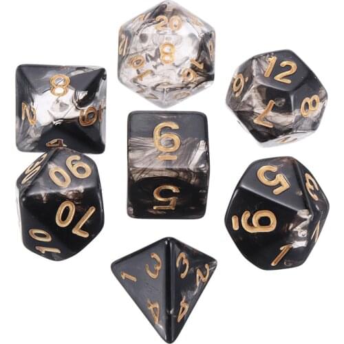 New 7pcs/set Translucent Black Dice Set Polyhedral Dices with Bag For Table Board Games Dice Set