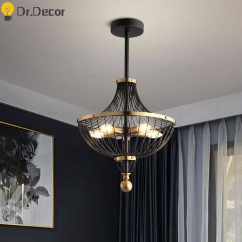 Novelty LED Black Iron Pendant Lights Lighting Dining Room Living Room Bedroom Aisle Loft Hotel Home Decor Hanging Lamps Luxury