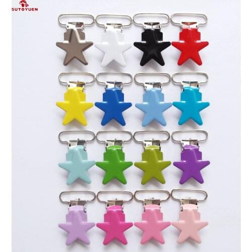 Wholesale 480 Pcs 1'' 25mm 16 Colors Enamel Star Shape Metal Baby Pacifier Clips Holders / Suspender Clips Dummy Clip For Baby