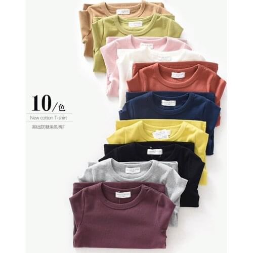 Autumn Winter Cotton Solid Causal Kids T Shirt Soft Breathable Full Sleeves Fashion Children Clothing Toddler Basic Homewear