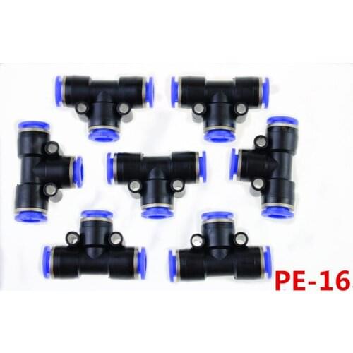 PE-16 Pneumatic Fittings 16mm Equal Union Tee Push In Quick Fitting Joint Connect Connector Fitting PE Connector T Type 3 Way P
