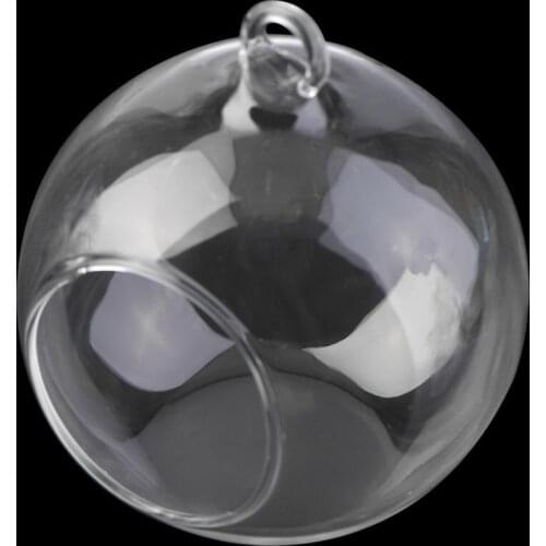 8cm Clear Glass Round 1 Hole Flower Stand Pot Plant Hanging Hydroponics For Home Office Wedding Decoration