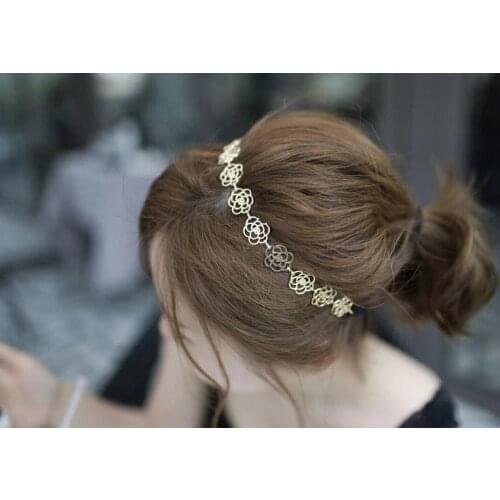 Headband crystal rhinestone leaf flower Rose Floral Out Hollow WomenAdult Casual Hair Accessories Fashion