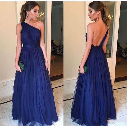 Sexy Long One Shoulder Royal Blue Evening Dresses with Pockets A-Line Criss Zipper Back Abendkleider Robes De Soirée for Women