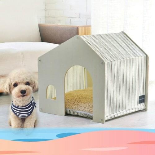 Pets Detachable Wooden House Washable Cat Tent Breathable Dog House Indoor Suitable for 52cm Dog Bed for 15g Pet Supplies