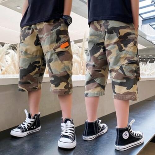 New Summer 2021 Short Pants for Kids Boys Knee Length Pants Fashion Children Camouflage Shorts Cotton Clothes for Teens 6 14 Yrs