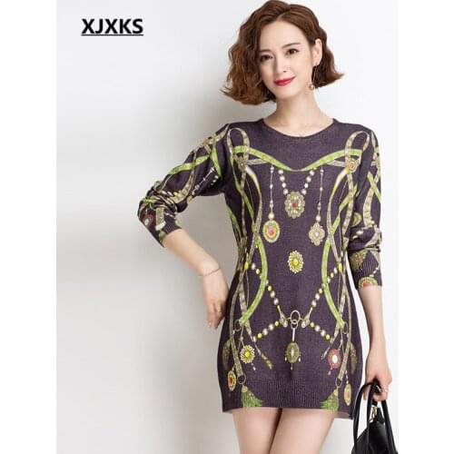 XJXKS High-end wool knitted dress women pullover 2021 spring autumn new women long sweater