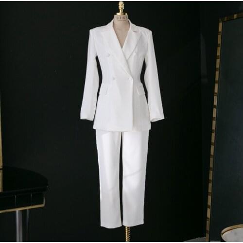 Two piece set top and pants white suit suit female 2019 new fashion slim suit jacket temperament OL professional commuter suit