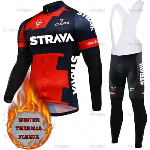 STRAVA Winter Cycling Set Males' Shockproof Cycling Tights Keep Warm Uniform Team Bike Racing Professional Long Sleeve Shirts