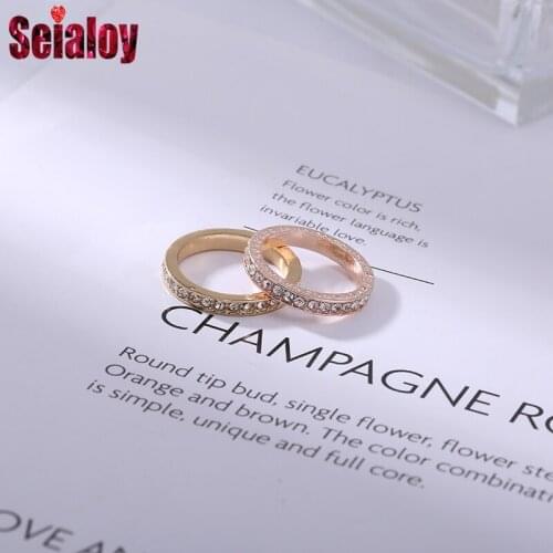 Seialoy Fashion Gold round Shiny Rings For Women Men Original Girls Friendship Stackable Rings Couple Wedding Engagement Jewelry
