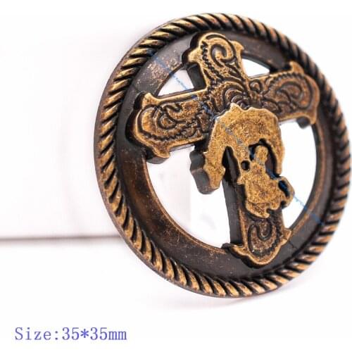 10PC 35mm Antique Brass ROPE SIDE WESTERN CROSS BIKER HORSE SADDLE TACK BRIDLE HEADSTALL CONCHO FOR LEATHERCRAFT BELT DECOR