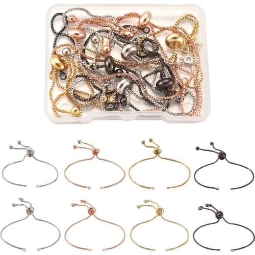 16pcs/Box Rack Plating Environmental Brass Adjustable Slider Extender Chains with Rhinestone For Bracelet Jewelry Making