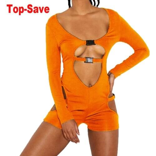 2021 Autumn Neon Playsuit Long Sleeve Shorts Women Tracksuit Jumpsuit Button Hollow Out Sports Workout Overalls Body Wholesale