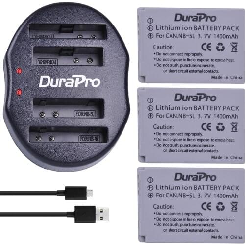 3pc DuraPro NB-5L NB 5L 5L Rechargeable Camera Li-ion Battery + USB Dual Charger For Canon 900 Ti SD790 IS SD950 SD900 SD990 Z1