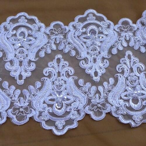 5 yards 7.5''(19CM) White Bilateral Beaded sequins Embroidery lace trim gorgeous lace trim for fabric Millinery accent motif