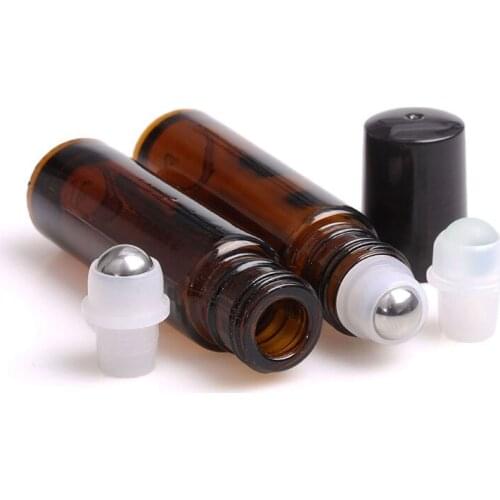 500pcs Amber 10ml Glass Bottle Roll On Empty Fragrance Perfume Essential Oil Bottle 10ml Roll-On Black Plastic Cap Bottle new