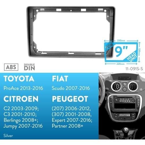 9 inch Car Fascia Radio Panel for PEUGEOT 207 2006-2012, 307 2001-2008, Expert 2007-2016; Partner 2008+ Facia Dash Kit Trim