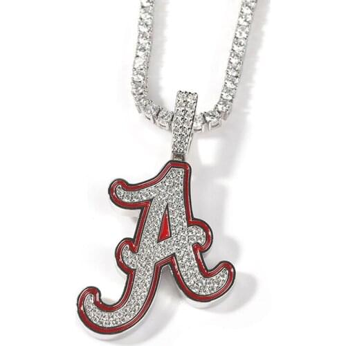 AITIEI Initial Red Plated Letter A Pendent Necklace AAA Iced Out Cubic Zirconia Charms Letter Necklaces HipHop Jewelry Gifts