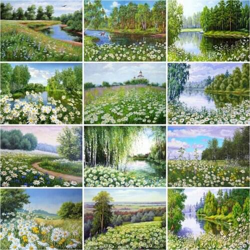 5D DIY Diamond Painting Daisy Art Diamond Embroidery Lake Landscape Cross Stitch Kits Tree Diamond Mosaic Home Decor